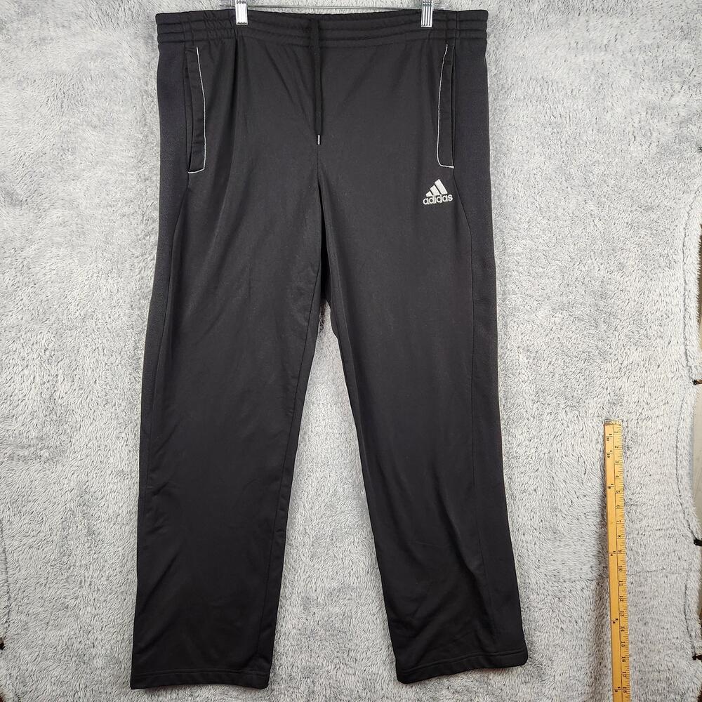 Adidas Pants Mens Large Black Track Athletic Straight Drawstring Pockets Logo